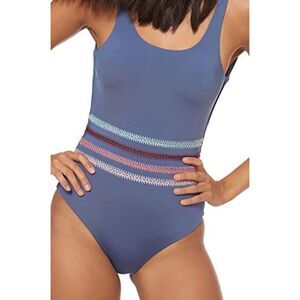 NWT Dolce Vita Crochet Trim Pigeon Blue/Purple 1 Pc Low Back Swimsuit Size L